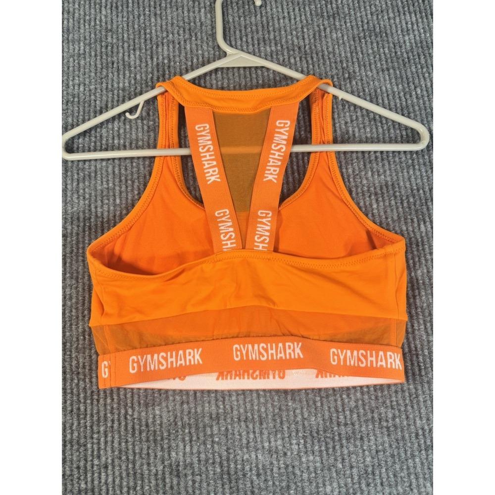 Gymshark Orange Sports Bra Racerback Logo Accent Breathable Knit Pullover - Picture 3 of 6